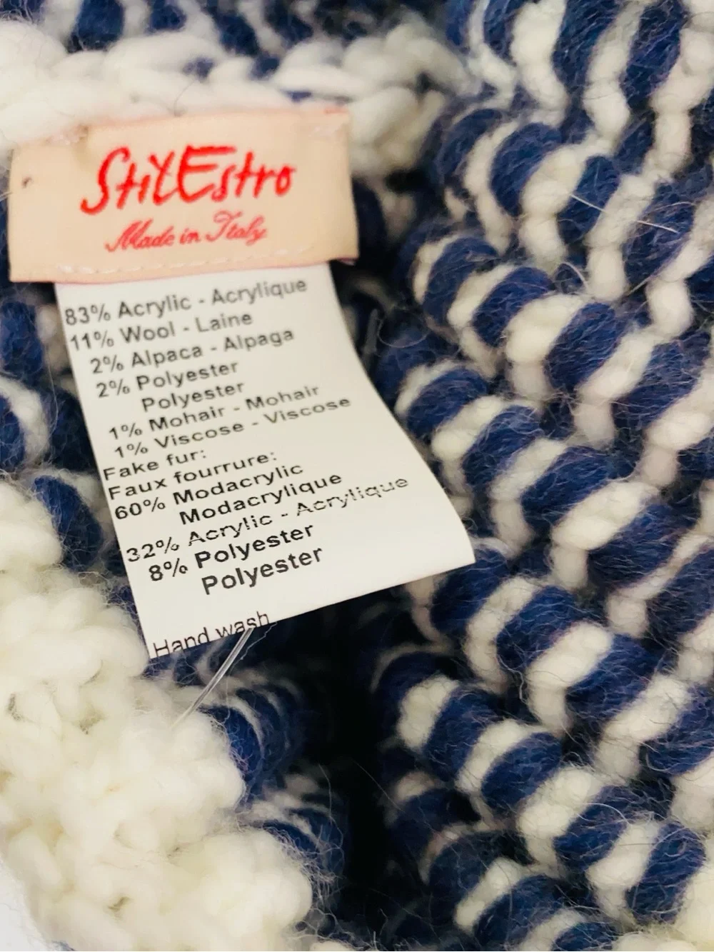 Stil Estro Thick Striped Knit Beanie W/ Pom
